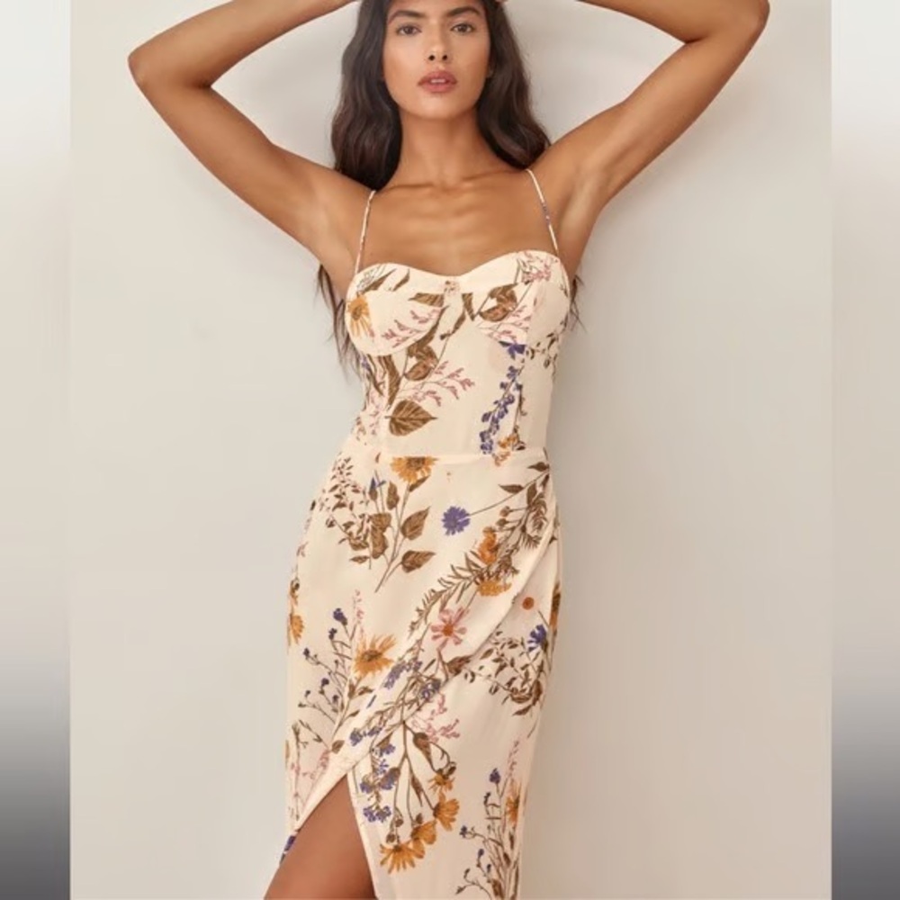 Reformation Kourtney Floral Cream Dress Size 2